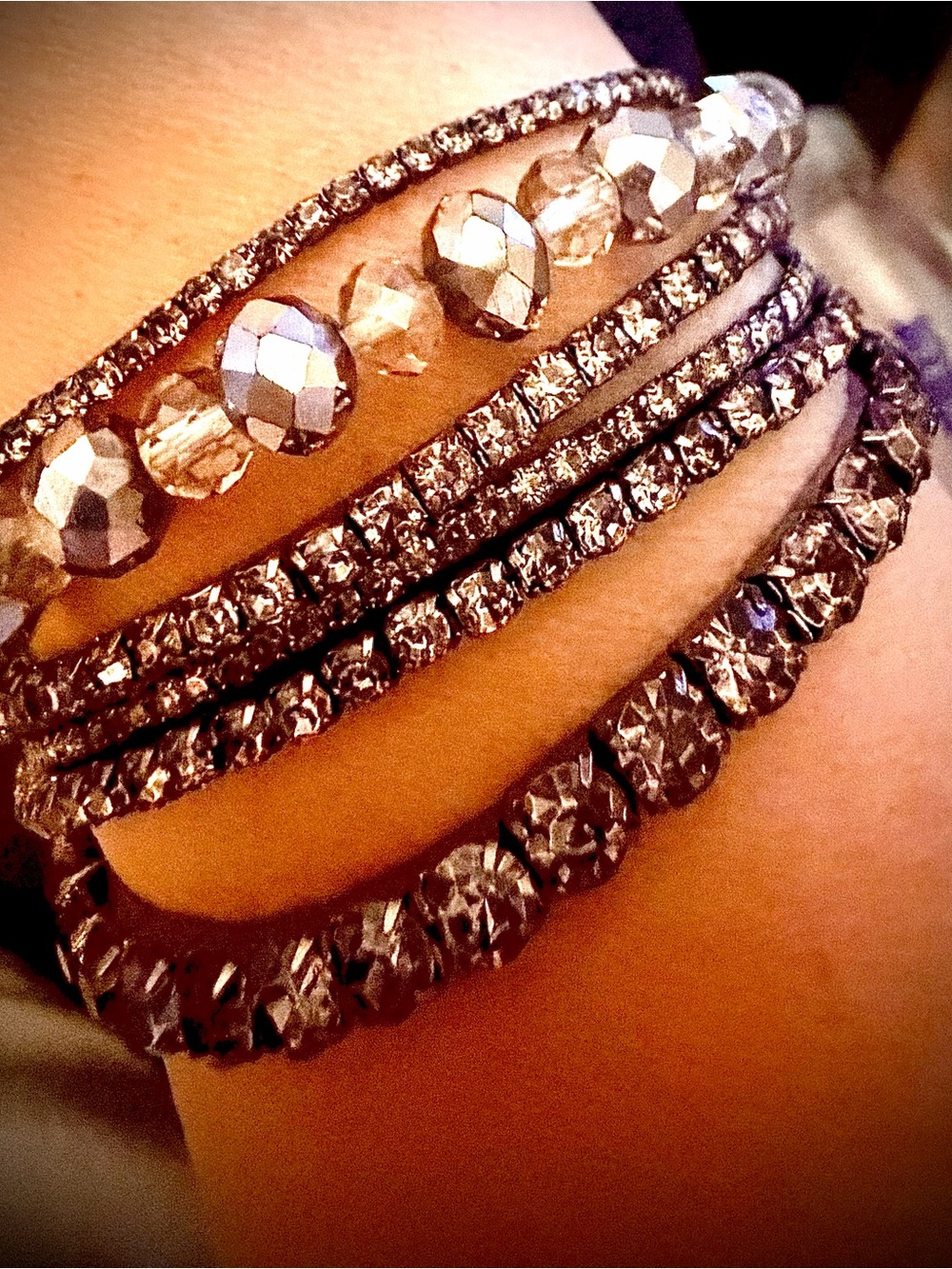 Silver & Gunmetal Layered Rhinestone Bracelets | Boho Glam Statement Jewelry 🩶